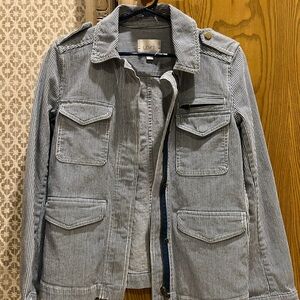 LOFT Navy and White Striped Jean Jacket